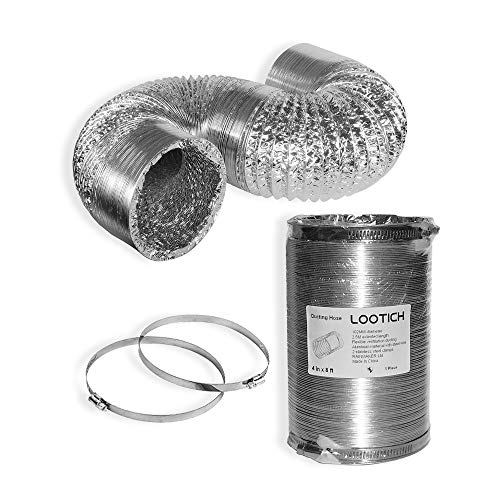 LOOTICH Tuyau d'Evacuation Flexible en Aluminium Gaine de Ventialtion Ø 102mm Longueur 2.5m Kit de Raccord pour Salle de bain Cuisine Sèche-linge avec 2 Colliers de Serrage en Acier
